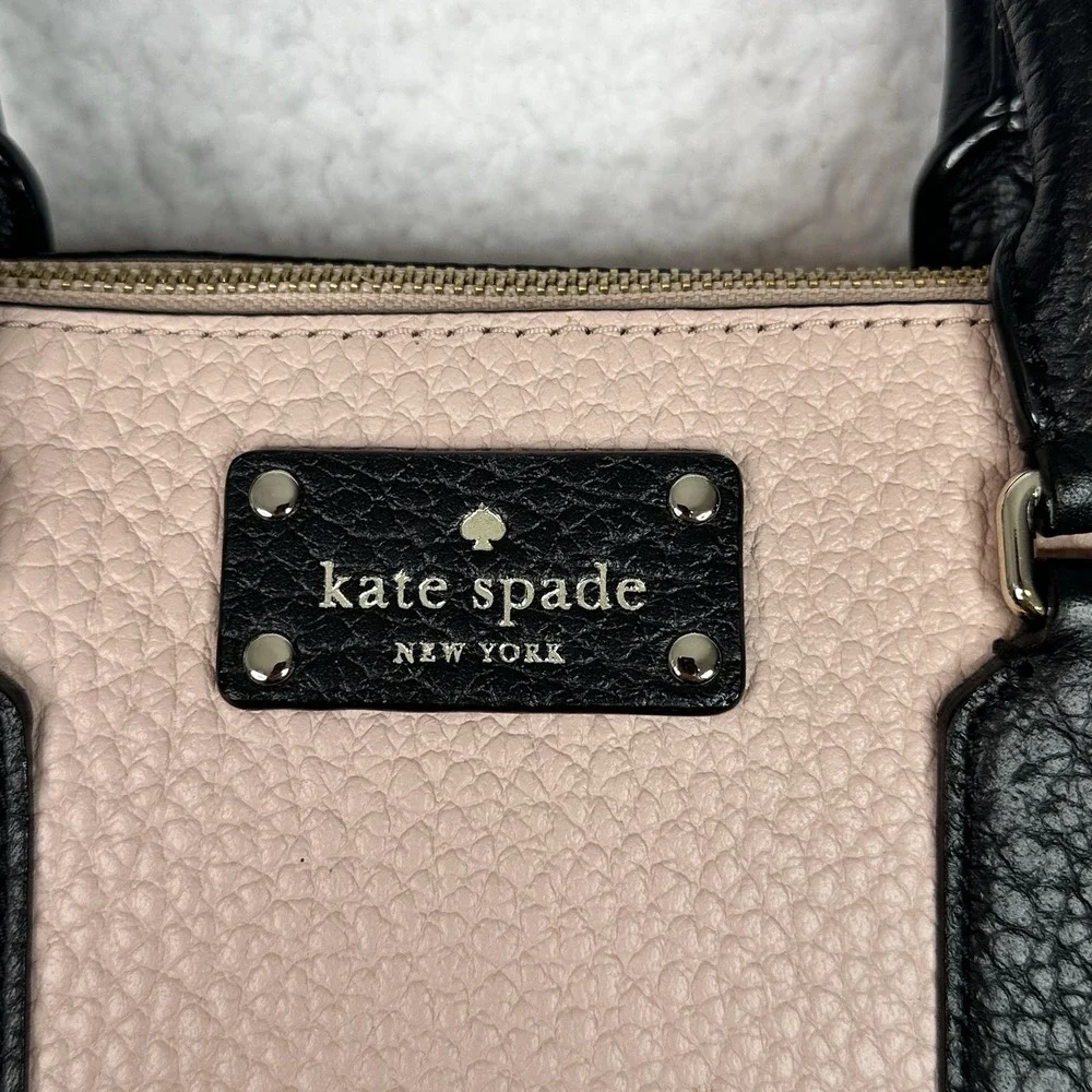 Kate Spade NY Laurel Way Reese Satchel Pink Black Pebbled Leather Crossbody Bag